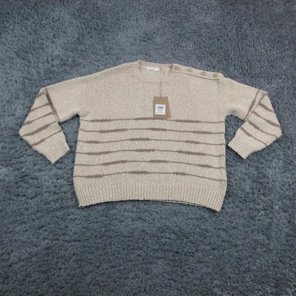 Celtic & Co. Sweater Womens Large Beige Stripe Button Shoulder Pullover NWT